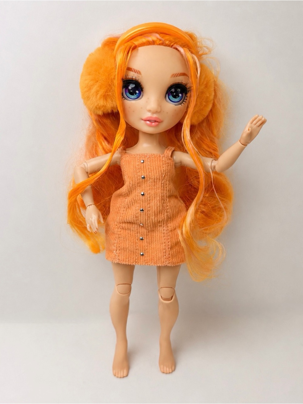Rainbow High Winter Break Poppy Rowan Doll Orange Hair Earmuffs Dress MGA